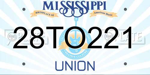 28TO221 Mississippi License Plate