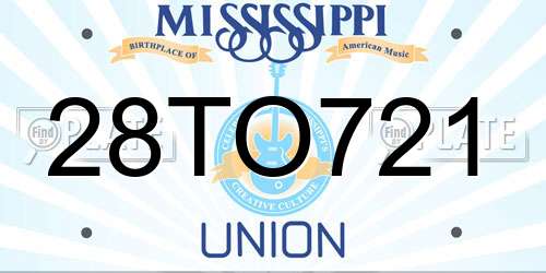28TO721 Mississippi License Plate