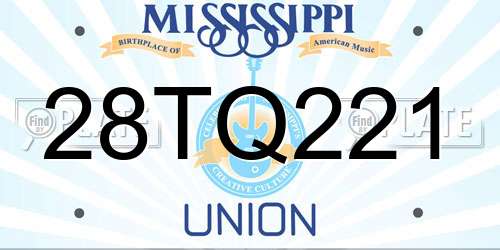 28TQ221 Mississippi License Plate