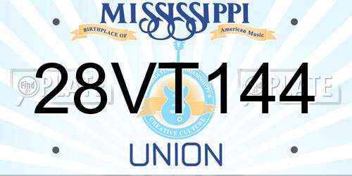 28VT144 Mississippi License Plate