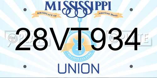 28VT934 Mississippi License Plate