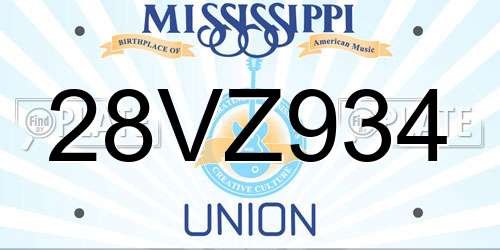 28VZ934 Mississippi License Plate