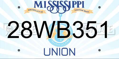 28WB351 Mississippi License Plate