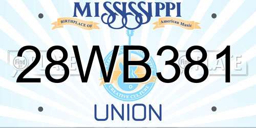 28WB381 Mississippi License Plate