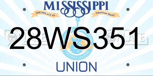 28WS351 Mississippi License Plate