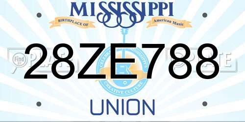 28ZE788 Mississippi License Plate