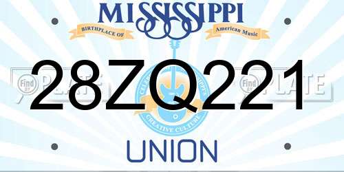 28ZQ221 Mississippi License Plate