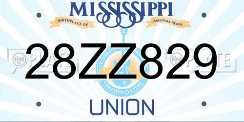 28ZZ829 Mississippi License Plate
