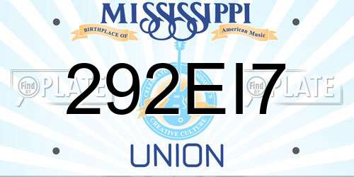 292EI7 Mississippi License Plate