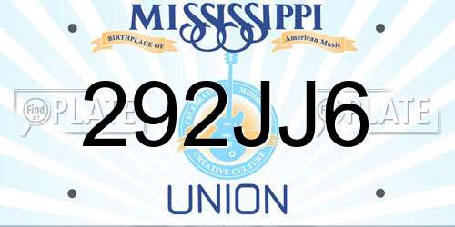292JJ6 Mississippi License Plate