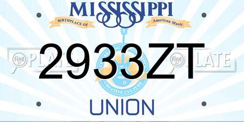 2933ZT Mississippi License Plate