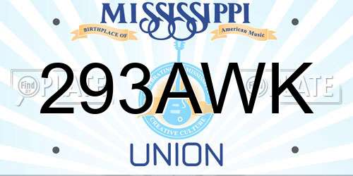 293AWK Mississippi License Plate