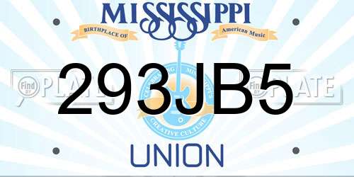 293JB5 Mississippi License Plate