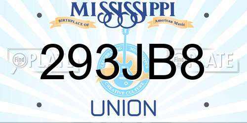 293JB8 Mississippi License Plate