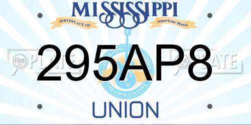 295AP8 Mississippi License Plate