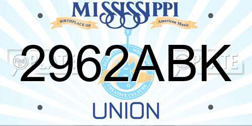 2962ABK Mississippi License Plate
