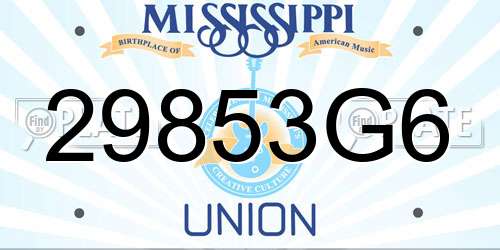 29853G6 Mississippi License Plate