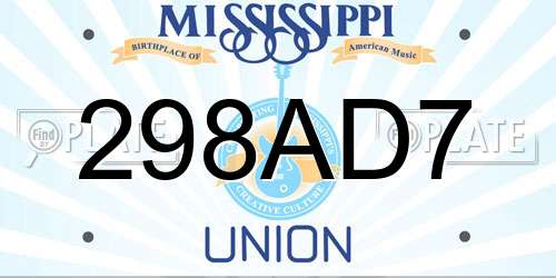 298AD7 Mississippi License Plate