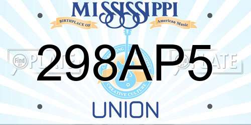 298AP5 Mississippi License Plate