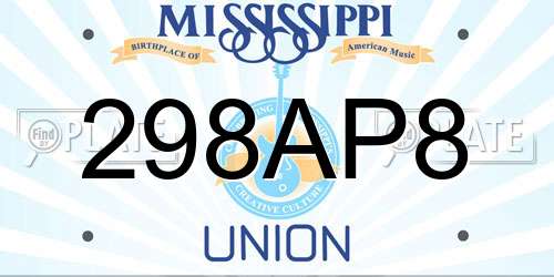 298AP8 Mississippi License Plate