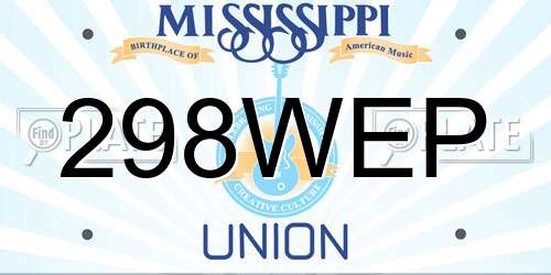 298WEP Mississippi License Plate