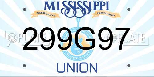299G97 Mississippi License Plate