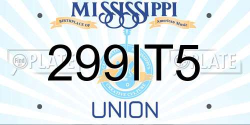 299IT5 Mississippi License Plate