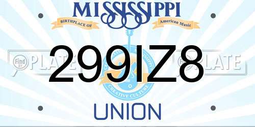 299IZ8 Mississippi License Plate