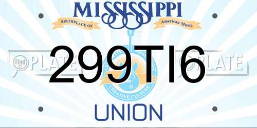 299TI6 Mississippi License Plate