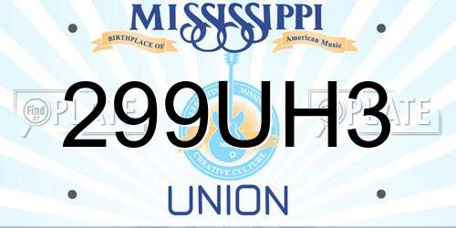 299UH3 Mississippi License Plate