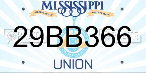 29BB366 Mississippi License Plate