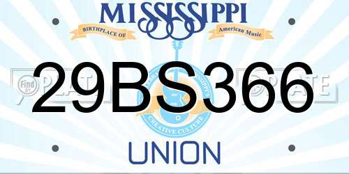 29BS366 Mississippi License Plate