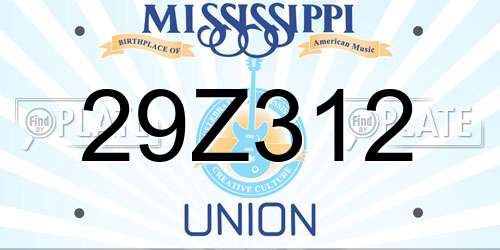 29Z312 Mississippi License Plate