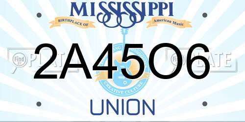 2A45O6 Mississippi License Plate