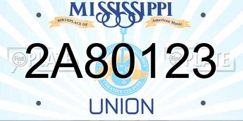 2A80123 Mississippi License Plate