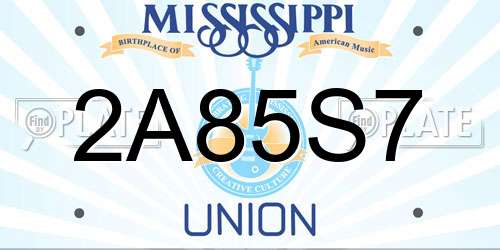 2A85S7 Mississippi License Plate