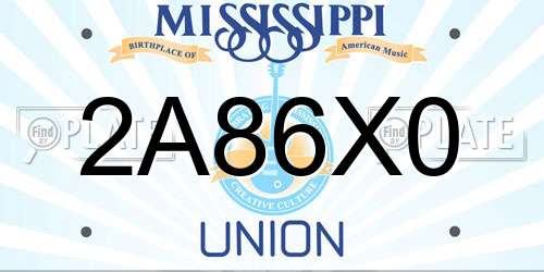 2A86X0 Mississippi License Plate