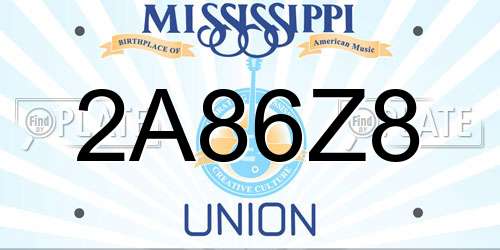 2A86Z8 Mississippi License Plate