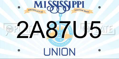 2A87U5 Mississippi License Plate