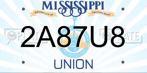 2A87U8 Mississippi License Plate