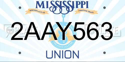 2AAY563 Mississippi License Plate