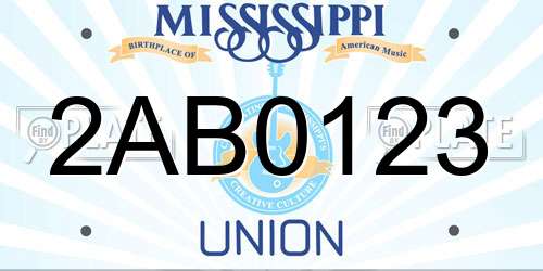 2AB0123 Mississippi License Plate