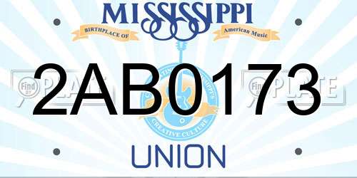 2AB0173 Mississippi License Plate