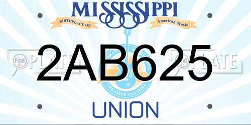 2AB625 Mississippi License Plate