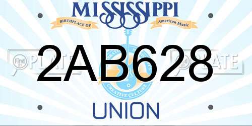 2AB628 Mississippi License Plate