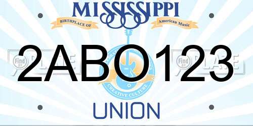 2ABO123 Mississippi License Plate