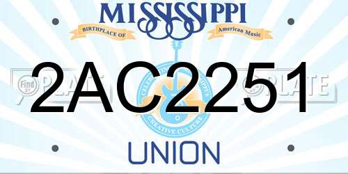 2AC2251 Mississippi License Plate