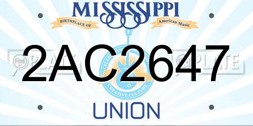 2AC2647 Mississippi License Plate