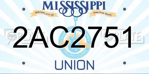 2AC2751 Mississippi License Plate