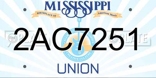2AC7251 Mississippi License Plate